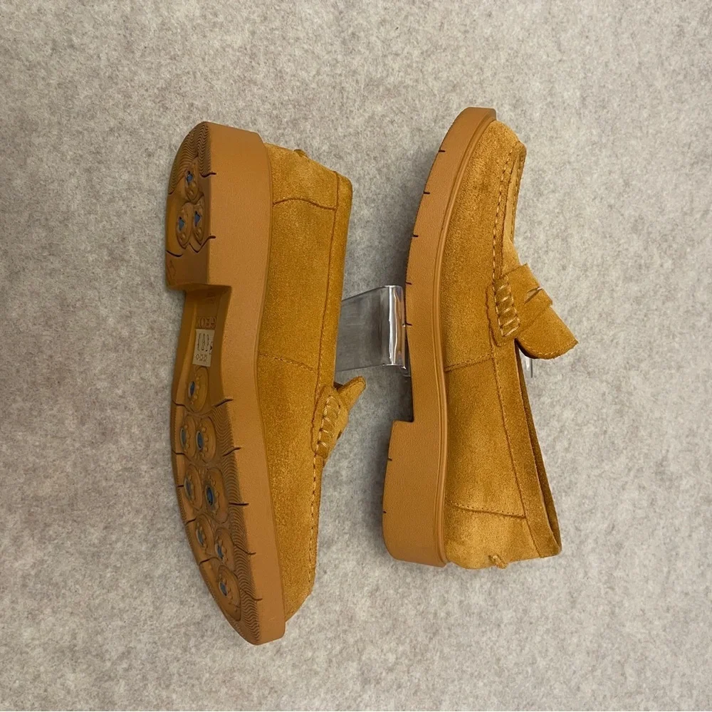 Geox Spherica D25QRA Yellow Suede Penny Chunky Loafers Womens size EURO 39 US9
